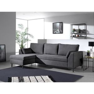 MONTANA - Canapé d'angle réversible convertible en tissu Couleur - Gris foncé