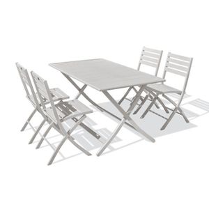 Ensemble table et chaise de jardin Ensemble repas de jardin 4 places en alu gris