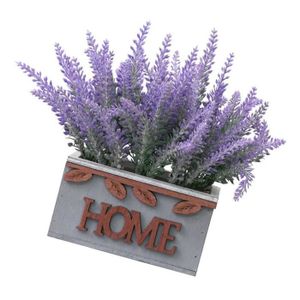 Fleurs artificielles de Lavande en Pot Imitation Lavande floquée dans Un Pot en Bois Rustique d/'intérieur ou d/'extérieur
