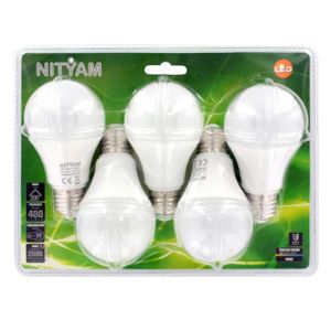 AMPOULE - LED NITYAM Lot de 5 ampoules standard LED E27 6W équivalence 40W blanc chaud