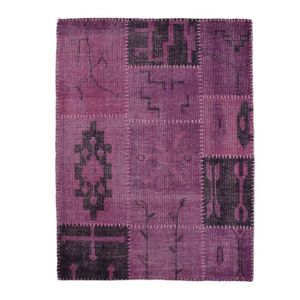 TAPIS DE COULOIR KILIM - Tapis moderne artisanal patchwork en laine inspiration tribal 135 x 190 cm Violet