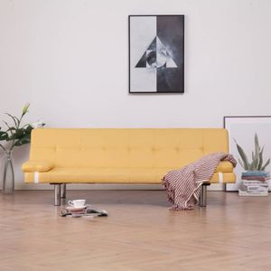 CANAPE CONVERTIBLE HOME® Canapé-lit avec deux oreillers Jaune Polyest