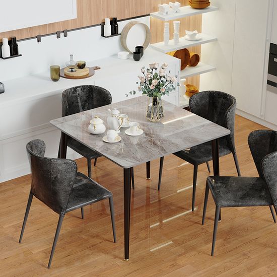 Table à Manger Ronde Marbre Noir 80cm - Table Cuisine 4 Personnes Mingone
