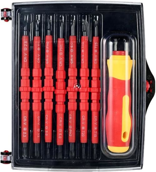 EROOSY Kit 13 Pièces Tournevis Isolés VDE 1000V – Jeu Magnétique Électricien CR-V