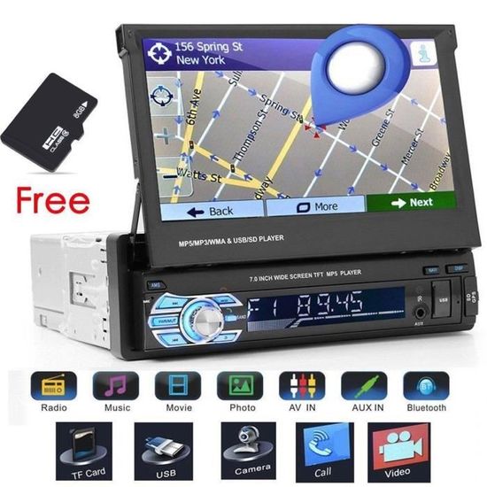 7" Autoradio Bluetooth GPS Navigation voiture stéréo lecteur MP5 Contrôle de l'écran tactile+8GB Carte SD