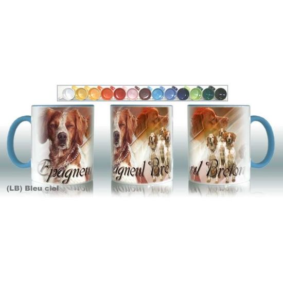 Tasse Epagneul Breton - Mug Bleu Avec Chien - J'aime Art-Dog - AGA