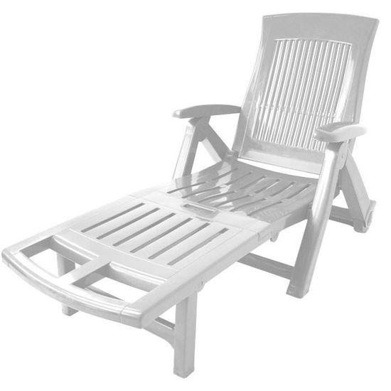 Chaise longue Pliable PVC blanc Dossier réglable Bain de soleil