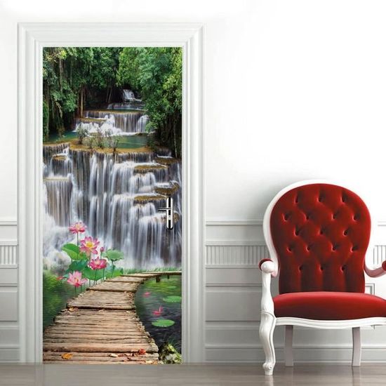 Autocollant Mural Chat 3D 85x200 Cm - PVC Amovible, Imperméable - Pour Porte, Mur, Carrelage - Décoration Facile Peel & Stick