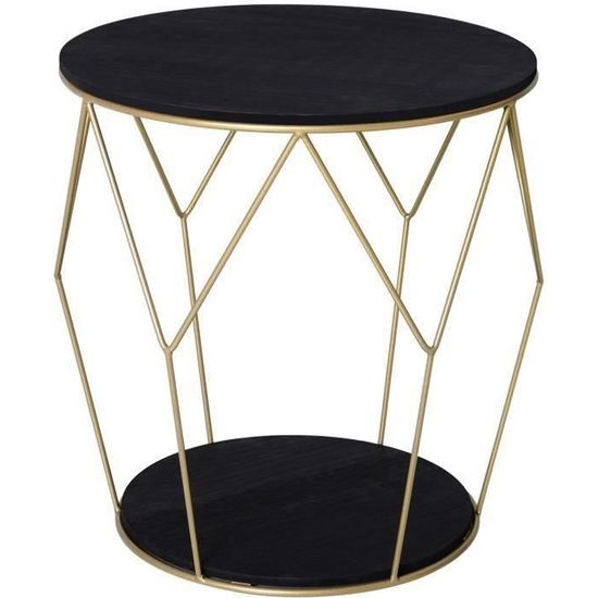 Table basse table d'appoint bout de canapé ronde style art déco Ø 45 x 48H cm MDF noir métal doré