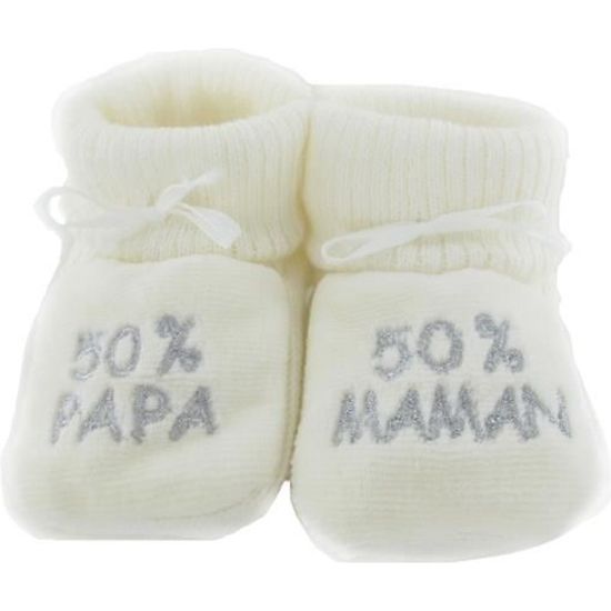 Chaussons bébé brodés "50%papa 50%maman" blanc/arg