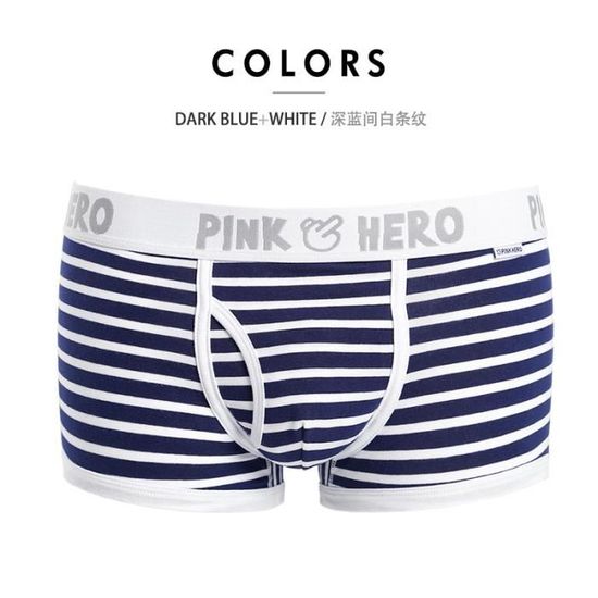 Boxer Hero rose pour homme Sousvêtement en coton à rayures unies Type Navy1pc Blanc