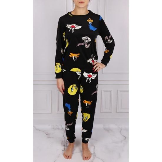 Pyjama Femme Looney Tunes Noir Manches Longues - Chaud, Neuf Avec étiquettes