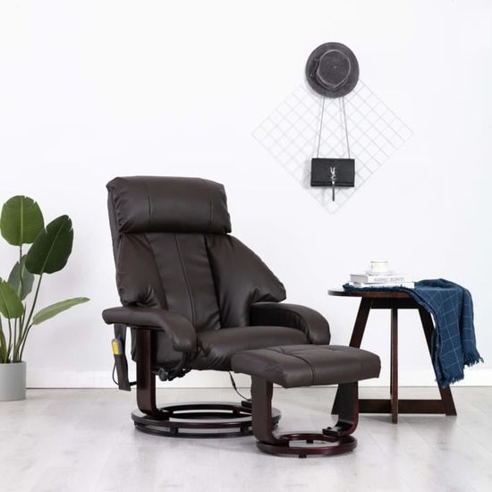 6801LIFE® Fauteuil de Relaxation,Fauteuil TV,Fauteuil de massage électrique,Moderne,Chaise Massante Marron Similicuir