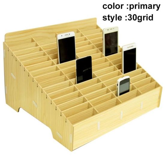Boîte De Rangement En Bois Pour Téléphones - 30 Cases - 32x24.5x19 Cm - Idéal Bureau, Atelier, école
