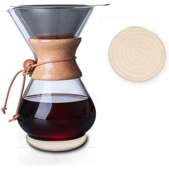 Mumusuki Cafetière à Verser, Filtre Double Couche De 400ml, Bec En V, Cafetière En Verre Avec Manchon En Bois, Pour Fête Au Café à La Maison