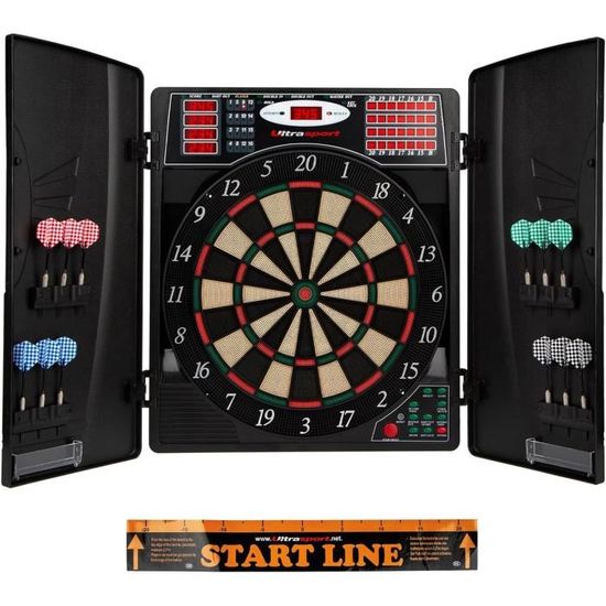 Cible Fléchettes électronique Ultrasport - 38 Jeux - Jusqu'à 16 Joueurs - Avec 12 Fléchettes