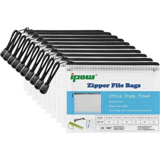 Lot De 10 Pochettes A6 En PVC Zip - Transparentes, Imperméables, Pour Documents, Cosmétiques, Voyage - Fournitures Bureau Et Rangement - 8