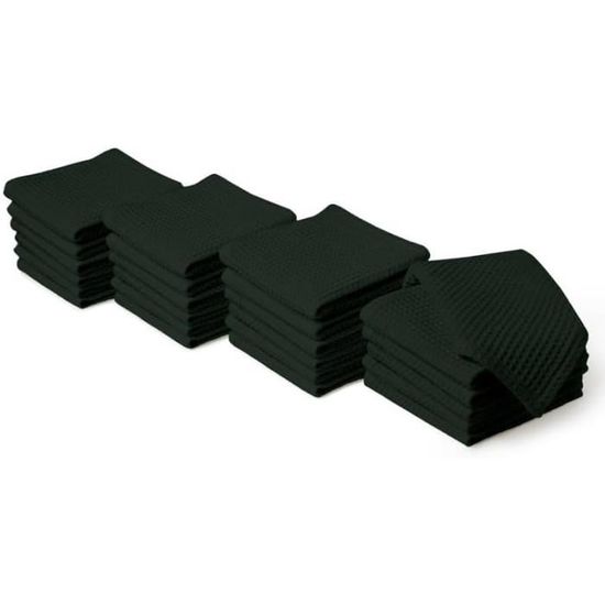 Lot De 5 Torchons De Cuisine 100% Coton Gaufré - 30x30 Cm, Noir, Absorbants Et Rapides Au Séchage - 1