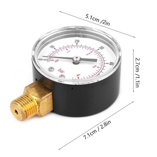 Manomètre Basse Pression 0-15 PSI / 0-1 Bar - Mini Format Filetage 1/4" BSPT - Pour Air/Eau/Huile