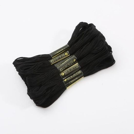 25 Écheveaux Fil à Broder Noir Coton Polyester - 8.75m Par Écheveau - Idéal Point De Croix, Bracelets Amitié DIY