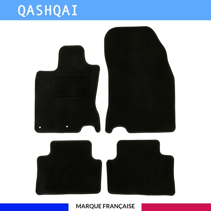 Tapis de sol voiture - Sur mesure pour Nissan QASHQAI (04/2014-05/2021) - Moquette Antidérapante - Clips et Scratch - 4 pièces