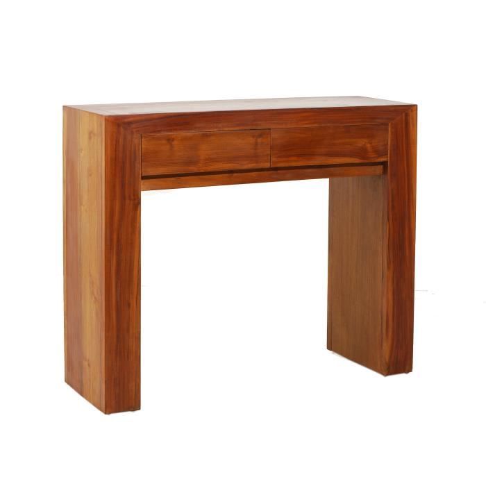 MACABANE AYAN - Console moderne marron 2 tiroirs bois Teck MACABANE AYAN - Console moderne marron 2 tiroirs bois Teck