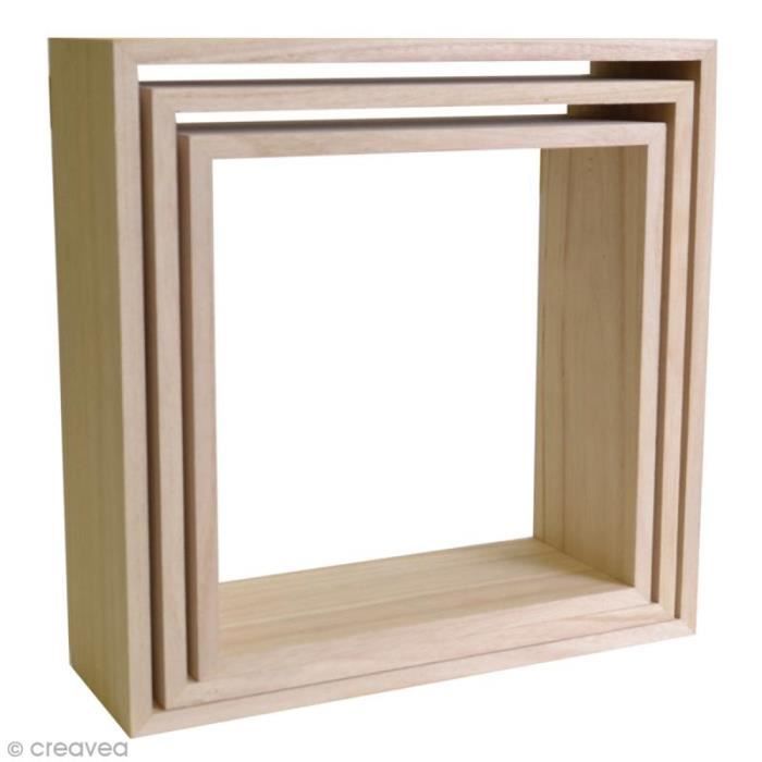 Etagères Carrées à décorer en bois - 3 pcs