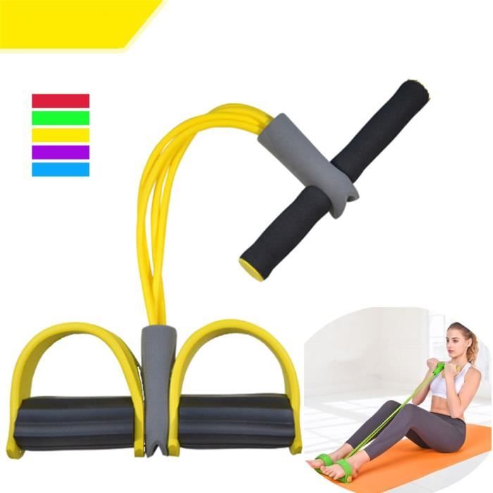 100Pack Appareil de gym 4 avec repose-pieds pour exercice - Rameur avec élastique Jaune