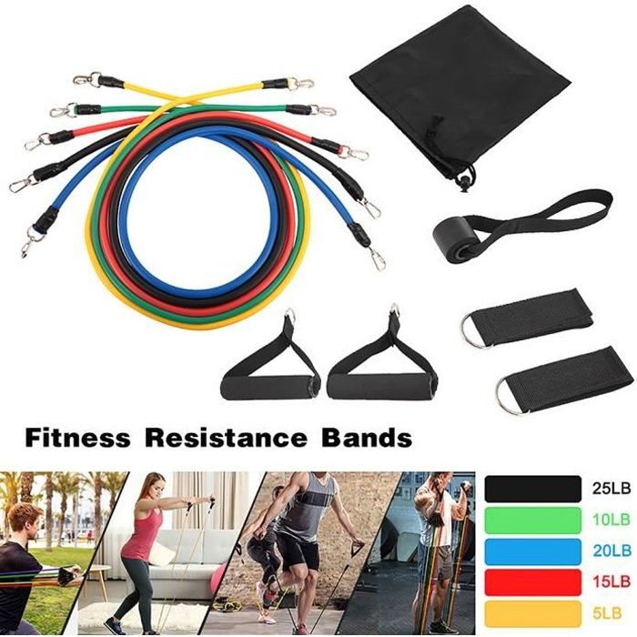 11 pièces Set Elastique Musculation de Sport - Bandes de Résistance - Bande Elastique Fitness Yoga,Perdre du Poids,Gym Entraînement