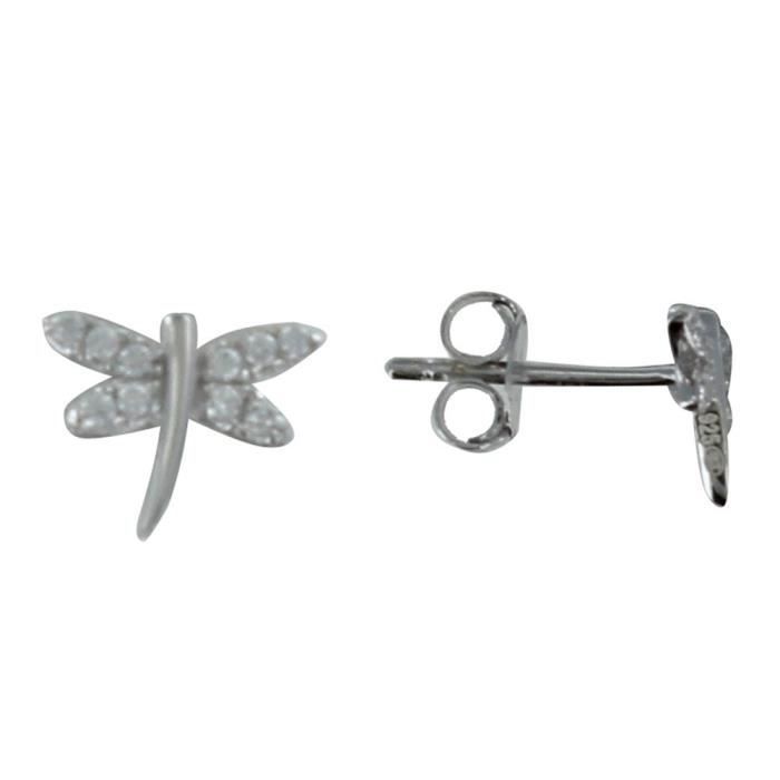 TRA Boucles d'Oreilles Argent Libellule et Strass