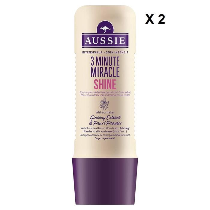 Aussie - Lot de 2 - 3 Minute Miracle Shine Soin Intensif pour Cheveux Ternes et Fatigués 250 ml x 2