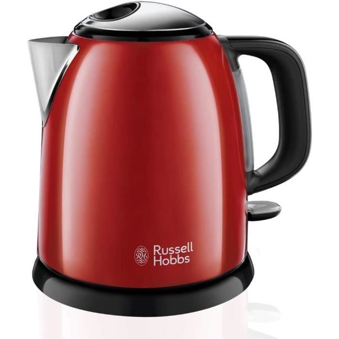 Russell Hobbs Bouilloire Compacte 1L, Ebullition Rapide, Filtre Anti-Calcaire Amovible Lavable - Rouge 24992-70 Colours Plus