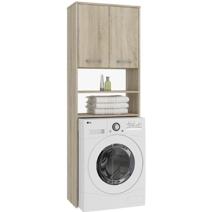 LENA | Meuble pour machine à laver 180x64x30 cm | Espace de rangement buanderie lave linge salle de bain avec placard/étagères |