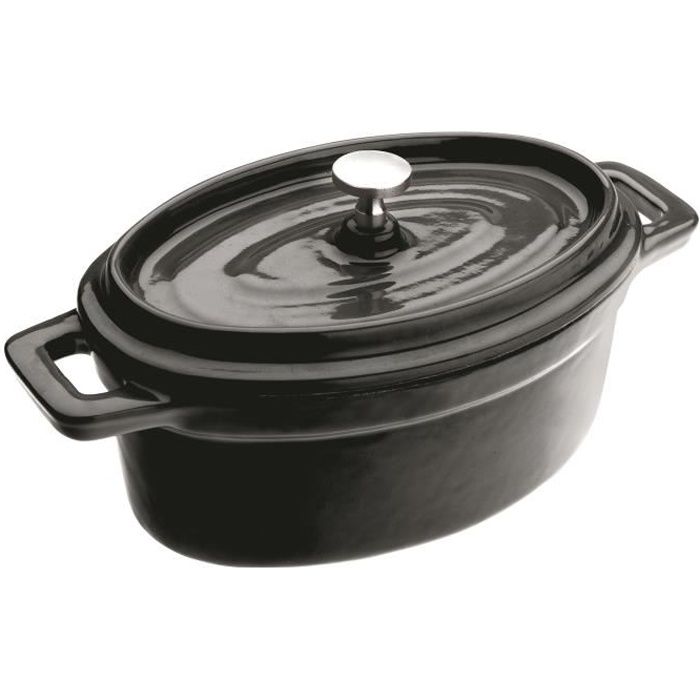 MINI-COCOTTE INDIVIDUELLE NOIRE OVALE EN FONTE DE FER EMAILLEE VITRIFIEE - DIAMETRE 15 X 10 CM - HAUTEUR 6 CM - EPAISSEUR 5 MM - ...