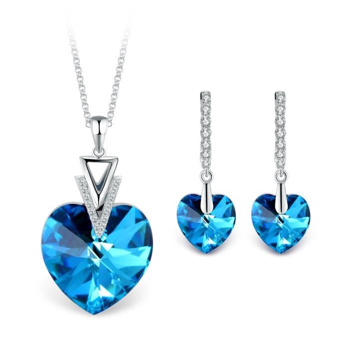 T400 Jewelers -Mon Destin Collier Pendentif Coeur et Dormeuses Boucles d'oreilles Cristal de Swarovski Elements Ensembles de Bijo
