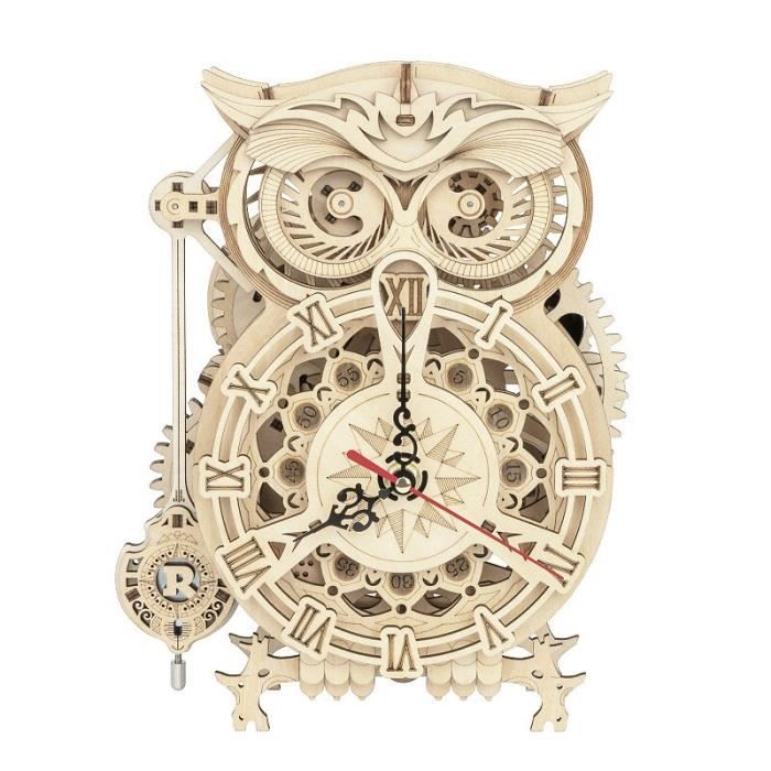 Horloge,Bricolage créatif 3D hibou horloge en bois modèle bloc de construction Kits assemblage jouet cadeau pour enfants adulte #B