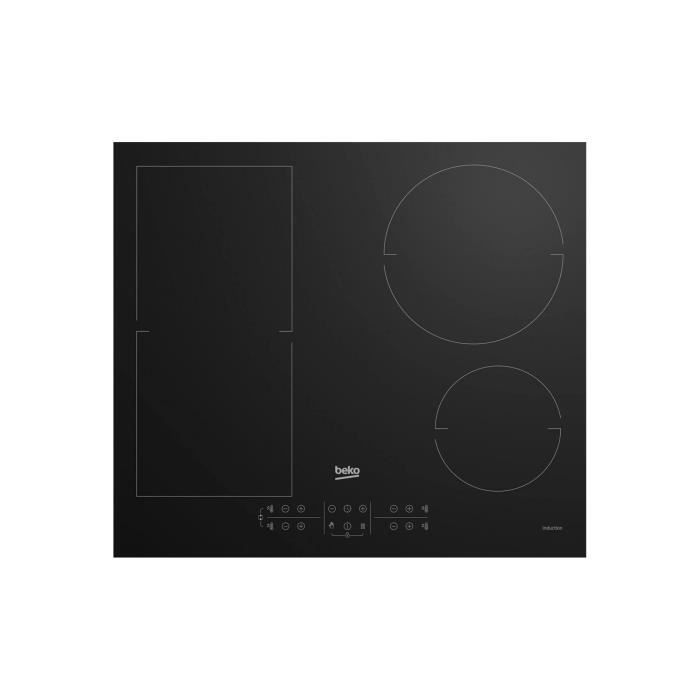 Beko - Table induction avec 4 foyers + 1 Flexizone, fonction d'arrêt automatique, 7200 W, 58cm, Noir (HII64200FMT)