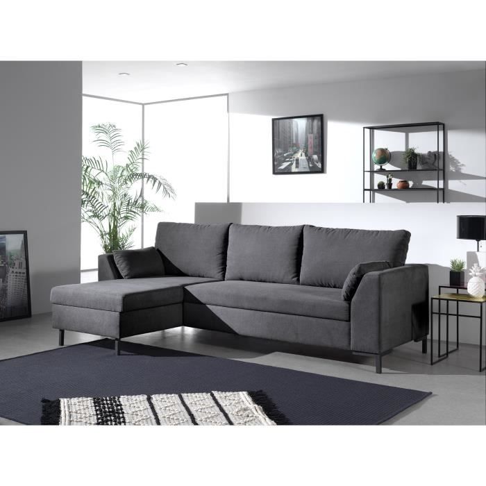 MONTANA - Canapé d'angle réversible convertible en tissu Couleur - Gris foncé