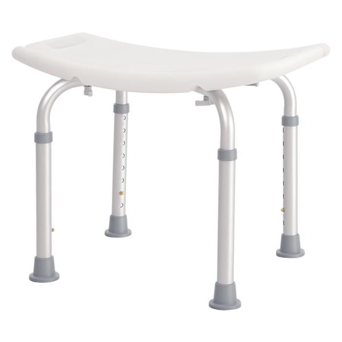 Tabouret de douche ergonomique hauteur réglable pieds antidérapants charge max. 136 Kg alu HDPE blanc