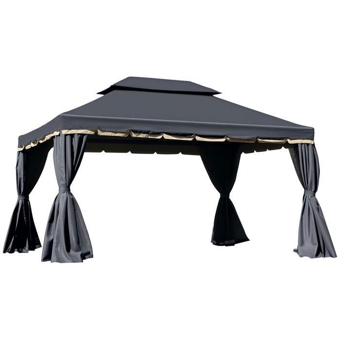 Tonnelle barnum pavillon de jardin style colonial double toit toile moustiquaires et toiles amovibles 3,9L x 2,9l x 2,8H m noir