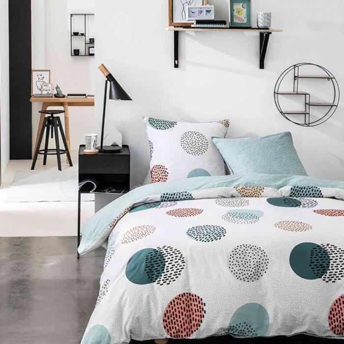 Parure de lit Mawira 1.4 imprimé geometrik blanc 240x220 cm