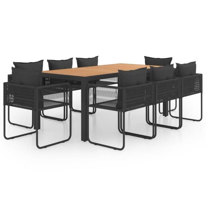 vidaXL Salon de jardin 9 pcs PVC Résine tressée Noir et marron