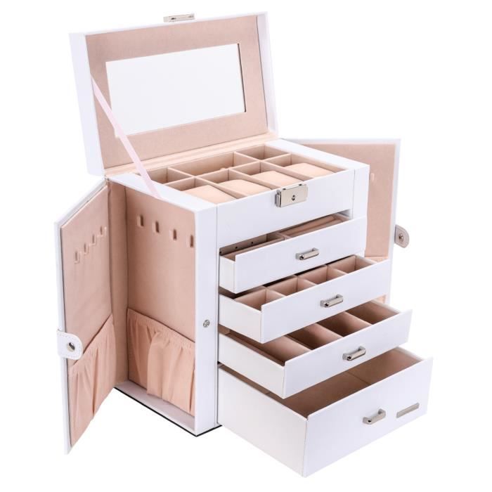 Yorbay Boîte à Bijoux avec Miroir 5 Etagères 4 Tiroirs, Verrouillable, Deux côtés peuvent être ouverts