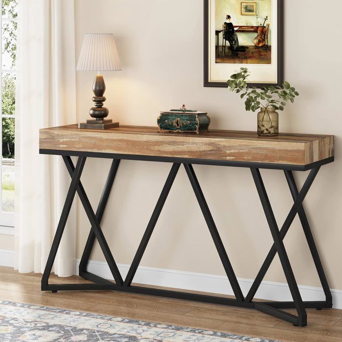 Tribesigns Table console de 140 cm derrière la table basse table daccentuation industrielle pour couloir salon entrée Marron