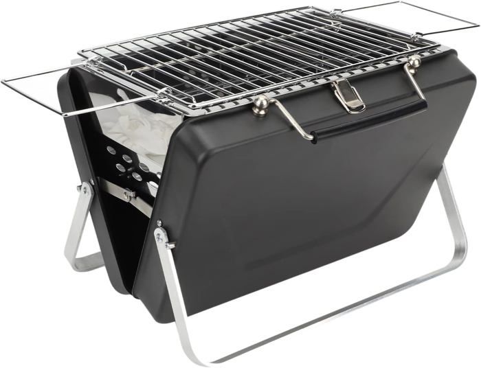 Grille Barbecue Pliable En Acier - Portable, Sans Outils, Pour Camping, Pique-nique | Surface Cuisson 40x23 Cm