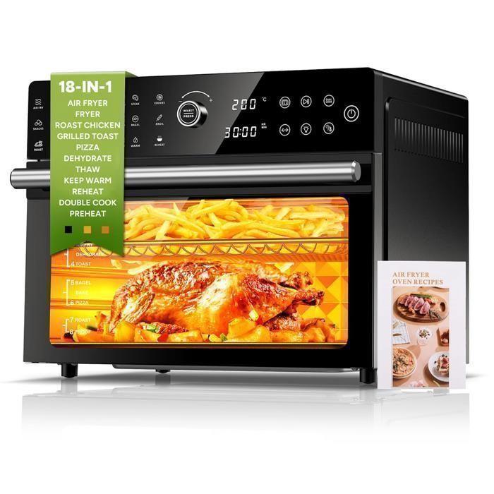 Mini four professionnel - Four a air 30L/18 Programmes / 30 230℃ - Boutons tactiles - Lumière intégrée - Cavité en acier inoxydable - Azmsary