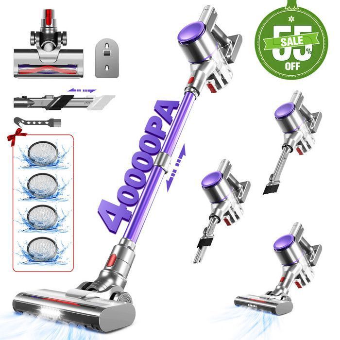 Aspirateur Balai sans Fil Aspirateur sans Fil 40Kpa/400W/50 mins/6*2200mAh Capacité 1.6L Filtration 5 Étapes Filtre HEPA