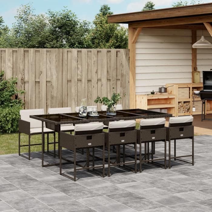 vidaXL Ensemble à Manger de Jardin avec Coussins 9 pcs Table et Chaises à Dossier Rabattable Meubles dExtérieur Patio 3211281