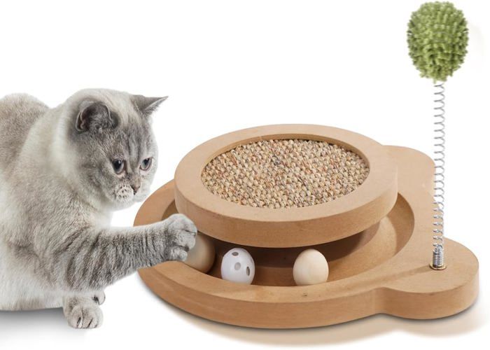Griffoir Pour Chat Avec Jouet Interactif - Arbre à Grimper, Protection Meubles - Robuste, Pour Chaton, 20x20x18 Cm