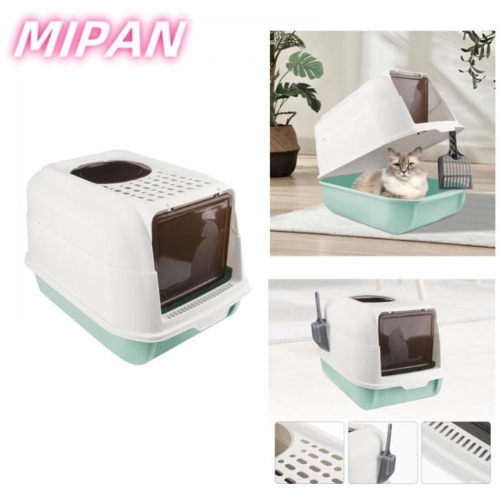 Meilleurs prix pour MIPAN Bac à litière pour chat de grande capacité - ouvert ou fermé - 36*51*34cm  Bleu ciel